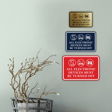 Signs ByLITA Classic Framed All Electronic Devices Must Be Turned Off Door or Wall Sign Durable ABS Plastic | Laser Engraved | Easy Installation | Courtroom